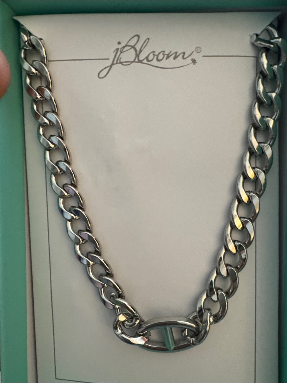 bloom Miller Stainless Polished Silver Cuban Link Necklace with Oval Toggle